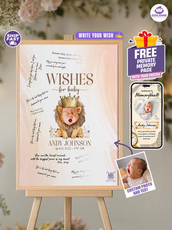 Personalized Wishes for Baby Poster – Custom Photo & Text – Baby Shower Guestbook Keepsake with QR MemoryVault
